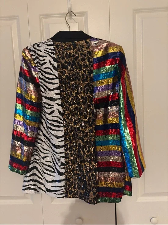 Alice + Olivia Multicolor Sequin Zebra Stripe Blazer - Picture 2 of 6